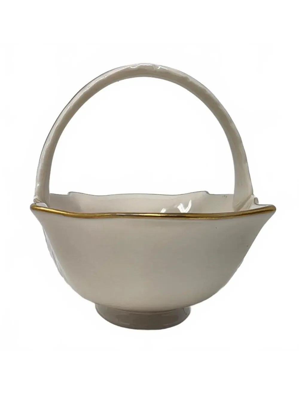 Vintage Lenox Sans Souci Basket Ivory Porcelain 24K Gold Floral USA